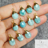 Faceted Amazonite Electroplated Charm Connector, Gold Plated Green Necklace Connector, Pear Shape Connector, Imitation Jewelry, Gift For Her